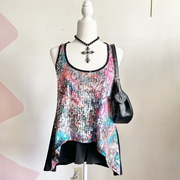 Pink Sequin Tank‎ Top, Mermaidcore, Coquette, Rave, Baddie, Retro, Medium - Picture 1 of 3